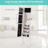 NNECW Standing Jewelry Cabinet with Full Length Mirror &amp Hooks &amp Shelves-White