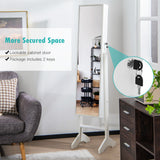 NNECW Standing Jewelry Cabinet with Full Length Mirror &amp Hooks &amp Shelves-White