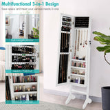 NNECW Standing Jewelry Cabinet with Full Length Mirror &amp Hooks &amp Shelves-White