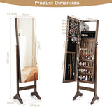 NNECW Standing Jewelry Cabinet with Makeup Mirror &amp Lockable Door-Brown