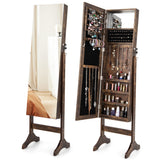 NNECW Standing Jewelry Cabinet with Makeup Mirror &amp Lockable Door-Brown