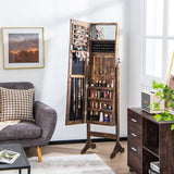 NNECW Standing Jewelry Cabinet with Makeup Mirror &amp Lockable Door-Brown