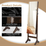 NNECW Standing Jewelry Cabinet with Makeup Mirror &amp Lockable Door-Brown