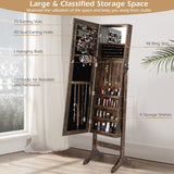 NNECW Standing Jewelry Cabinet with Makeup Mirror &amp Lockable Door-Brown