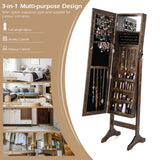 NNECW Standing Jewelry Cabinet with Makeup Mirror &amp Lockable Door-Brown