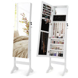NNECW Standing Jewelry Cabinet with Makeup Mirror &amp Lockable Door-White