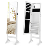 NNECW Standing Jewelry Cabinet with Makeup Mirror &amp Lockable Door-White