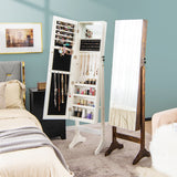 NNECW Standing Jewelry Cabinet with Makeup Mirror &amp Lockable Door-White