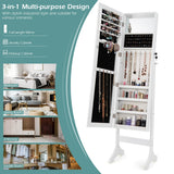 NNECW Standing Jewelry Cabinet with Makeup Mirror &amp Lockable Door-White