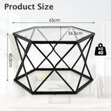 NNECW Geometric Coffee Table with Tempered Glass Top & Metal Legs