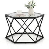 NNECW Geometric Coffee Table with Tempered Glass Top & Metal Legs