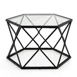 NNECW Geometric Coffee Table with Tempered Glass Top & Metal Legs
