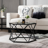 NNECW Geometric Coffee Table with Tempered Glass Top & Metal Legs