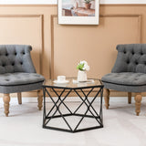NNECW Geometric Coffee Table with Tempered Glass Top & Metal Legs