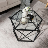 NNECW Geometric Coffee Table with Tempered Glass Top & Metal Legs