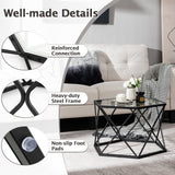 NNECW Geometric Coffee Table with Tempered Glass Top & Metal Legs