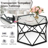 NNECW Geometric Coffee Table with Tempered Glass Top & Metal Legs