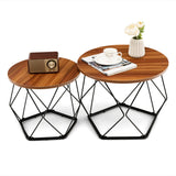 NNECW Circle Coffee Table with Pentagonal Steel Base for Living Room