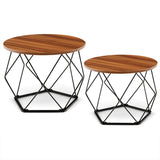 NNECW Circle Coffee Table with Pentagonal Steel Base for Living Room