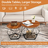 NNECW Circle Coffee Table with Pentagonal Steel Base for Living Room