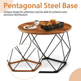 NNECW Circle Coffee Table with Pentagonal Steel Base for Living Room