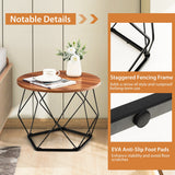 NNECW Circle Coffee Table with Pentagonal Steel Base for Living Room