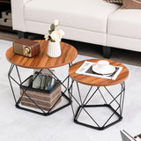 NNECW Circle Coffee Table with Pentagonal Steel Base for Living Room