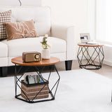 NNECW Circle Coffee Table with Pentagonal Steel Base for Living Room