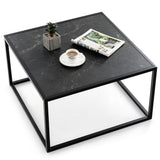 NNECW Modern Square Leisure Coffee Table  with Faux Marble Tabletop-Black