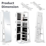 NNECW 161CM H Jewelry Armoire with 360 Swivel Full Length Mirror & LED lights