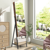 NNECW Lockable Floor Jewelry Cabinet with Full-Length Mirror &amp LED Lights-Brown