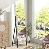 NNECW Lockable Floor Jewelry Cabinet with Full-Length Mirror &amp LED Lights-White