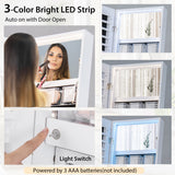 NNECW Lockable Floor Jewelry Cabinet with Full-Length Mirror &amp LED Lights-White
