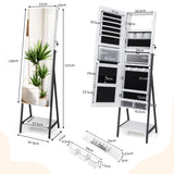 NNECW Lockable Floor Jewelry Cabinet with Full-Length Mirror &amp LED Lights-White