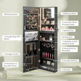 NNECW Lockable Mirror Jewelry Cabinet with 3-Colour LED Light-Black