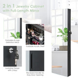 NNECW Lockable Mirror Jewelry Cabinet with 3-Colour LED Light-Black