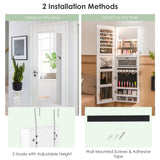 NNECW Lockable Mirror Jewelry Cabinet with 3-Colour LED Light-White