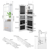 NNECW Lockable Mirror Jewelry Cabinet with 3-Colour LED Light-White