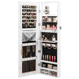 NNECW Lockable Mirror Jewelry Cabinet with 3-Colour LED Light-White