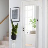 NNECW Lockable Mirror Jewelry Cabinet with 3-Colour LED Light-White