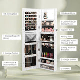 NNECW Lockable Mirror Jewelry Cabinet with 3-Colour LED Light-White