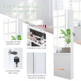 NNECW Lockable Mirror Jewelry Cabinet with 3-Colour LED Light-White