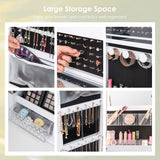NNECW Lockable Mirror Jewelry Cabinet with 3-Colour LED Light-White