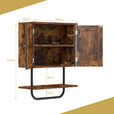 NNECW Bathroom Wall Cabinet with Double Doors &amp Open Shelf &amp Towel Rack-Brown
