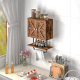 NNECW Bathroom Wall Cabinet with Double Doors &amp Open Shelf &amp Towel Rack-Brown