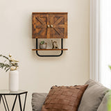 NNECW Bathroom Wall Cabinet with Double Doors &amp Open Shelf &amp Towel Rack-Brown