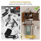 NNECW Bathroom Wall Cabinet with Double Doors &amp Open Shelf &amp Towel Rack-Brown