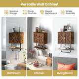 NNECW Bathroom Wall Cabinet with Double Doors &amp Open Shelf &amp Towel Rack-Brown