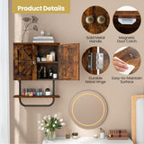 NNECW Bathroom Wall Cabinet with Double Doors &amp Open Shelf &amp Towel Rack-Brown