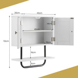 NNECW Bathroom Wall Cabinet with Double Doors &amp Open Shelf &amp Towel Rack-White